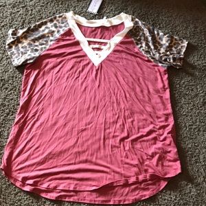 Celeste mauve & leopard top